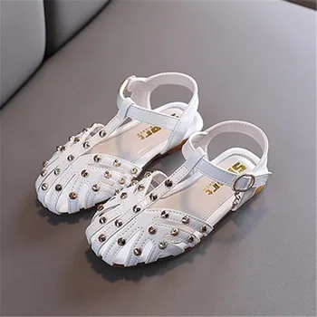 

Baby Kids Girls Shoes Princess Soft Rivet Breathable Children Sandals Shoes Summer Cut-out PU Leather Toddler Flat Shoe Girl