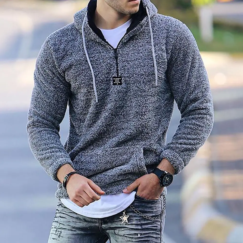 Suéter de Sherpa con capucha para hombre, ropa de calle cálida suelta, suéteres de peluche de colores mezclados de talla grande para invierno