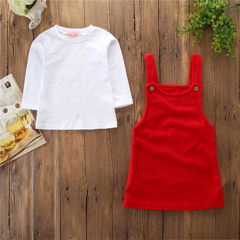 

Children Set Christmas Girls Straps Dress Long Sleeve Tops Cute Dresses Suit For Girls 2pcs Casual Clothes Baby Ourfits Lovely