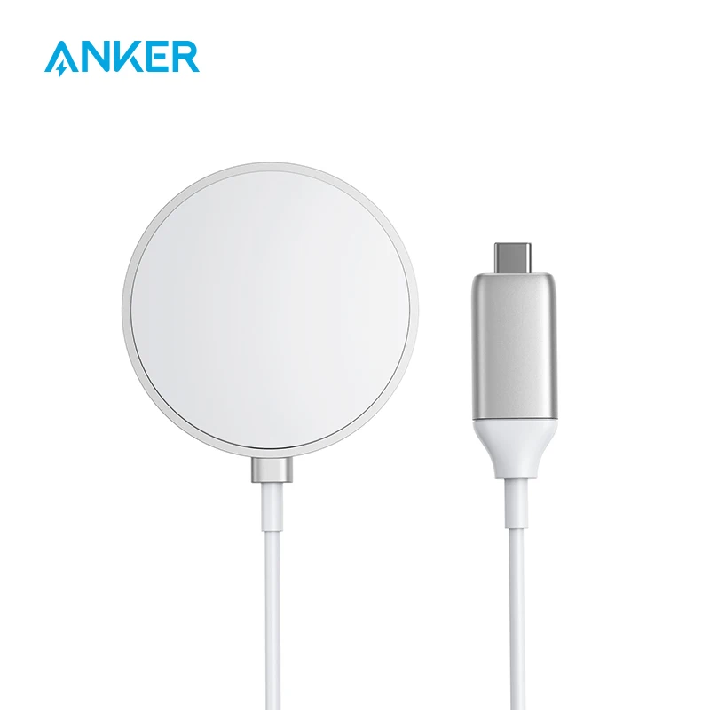 Magnetic Wireless Charger Anker Wireless Charger with 5ft Built in USB-C Cable PowerWave Magnetic Pad(No AC Adapter)
