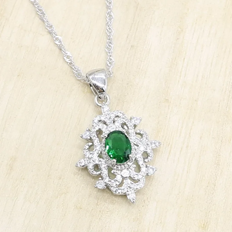 Синий зеленый хрустальный камень 925 серебро ожерелье кулон для женщин модные ювелирные изделия