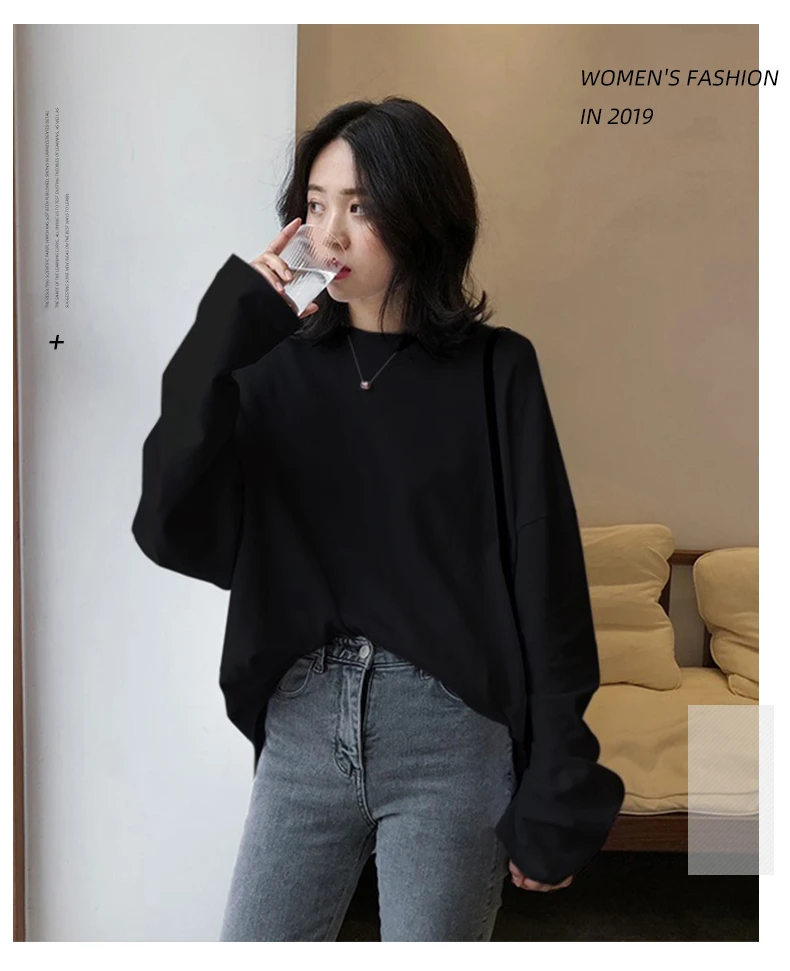 2021 spring Solid Simple oversized tshirt harajuku long T Shirt Women kawaii T-shirts Women 90s White yellow long Sleeve Tops