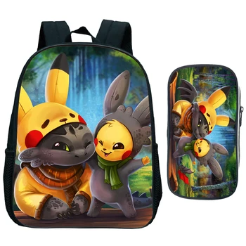 

Pokemon Pikachu Kindergarten Backpack with Pen Bag 2pcs Set Child How to Train Your Dragon Schoolbag Children Cartoon Bookbag