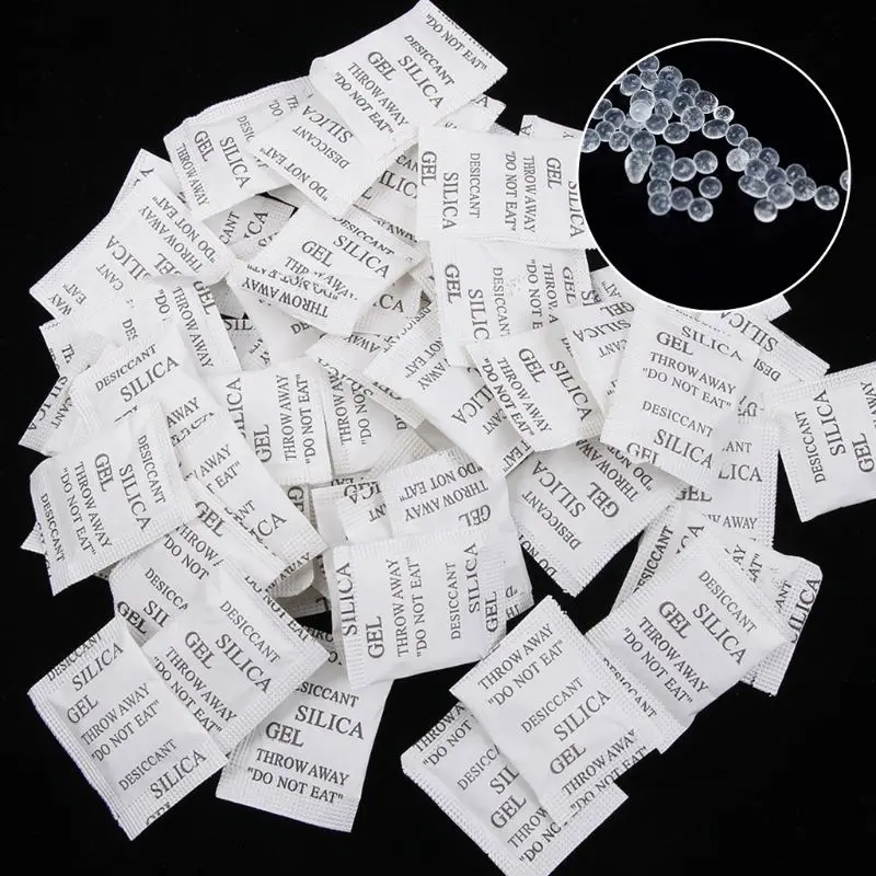 100 Packets Non-Toxic Silica Gel Desiccant Pack Moisture Absorber Dehumidifier for Kitchen Clothes Storage Room Food Spices Jewe