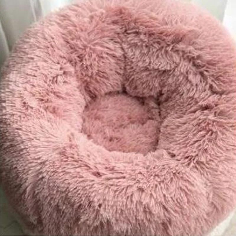 New Simple Super Soft Pet Bed Kennel Dog Round Cat Winter Warm Sleeping Bag Long Plush Puppy Cushion Mat Portable Cat Supplies