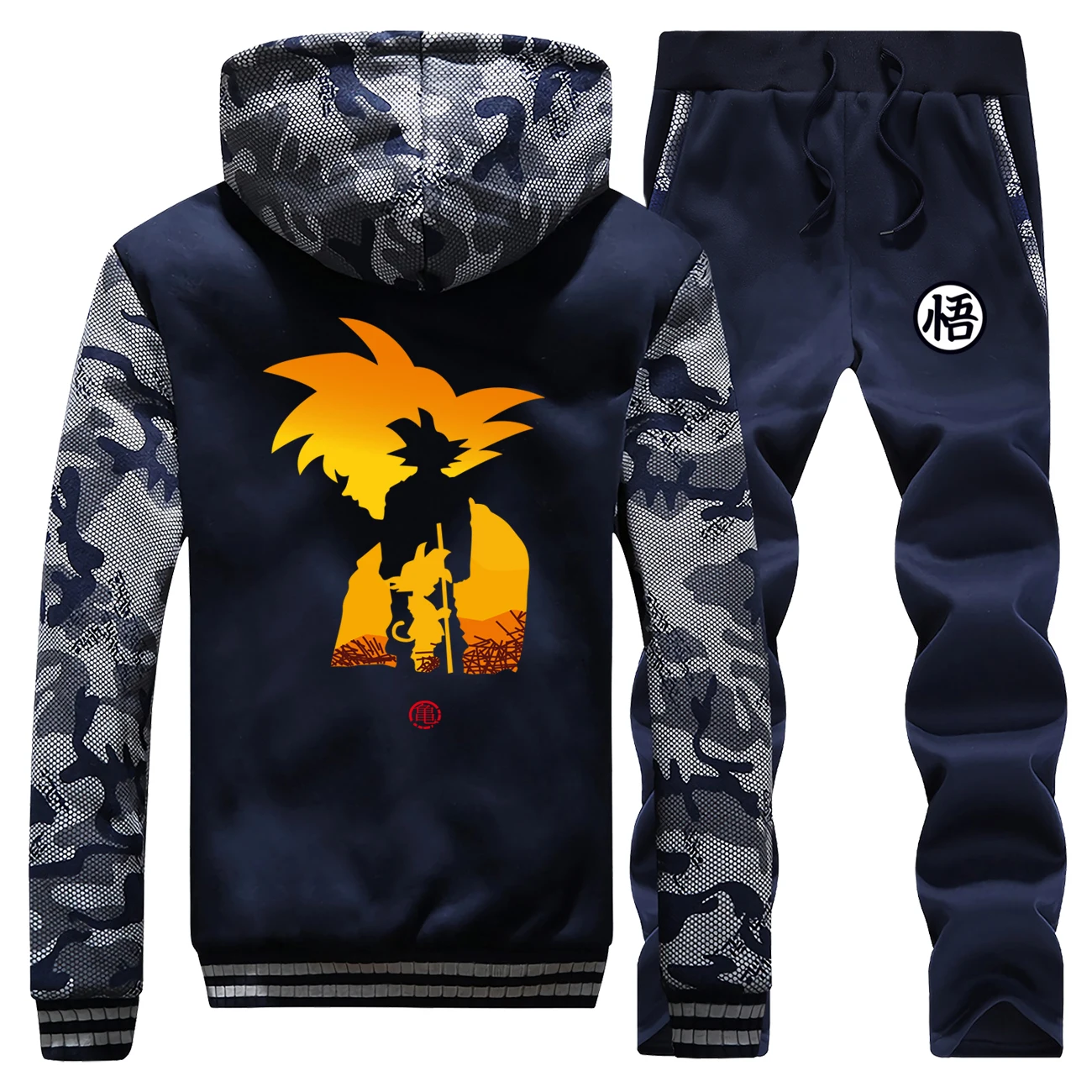 Зимняя горячая Распродажа, аниме Saiyan, мужские камуфляжные толстовки, костюм, пальто, толстая спортивная одежда, драконий жемчуг, теплые куртки+ комплект из 2 предметов, штаны