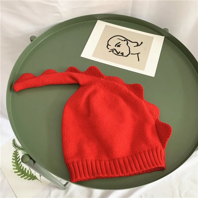Шапка для детей 1-4 лет с длинным хвостом, детские шапки с героями мультфильмов, осенне-зимняя теплая шапка с милым динозавром, вязаная шапка для мальчиков и девочек, шапки с фотографией