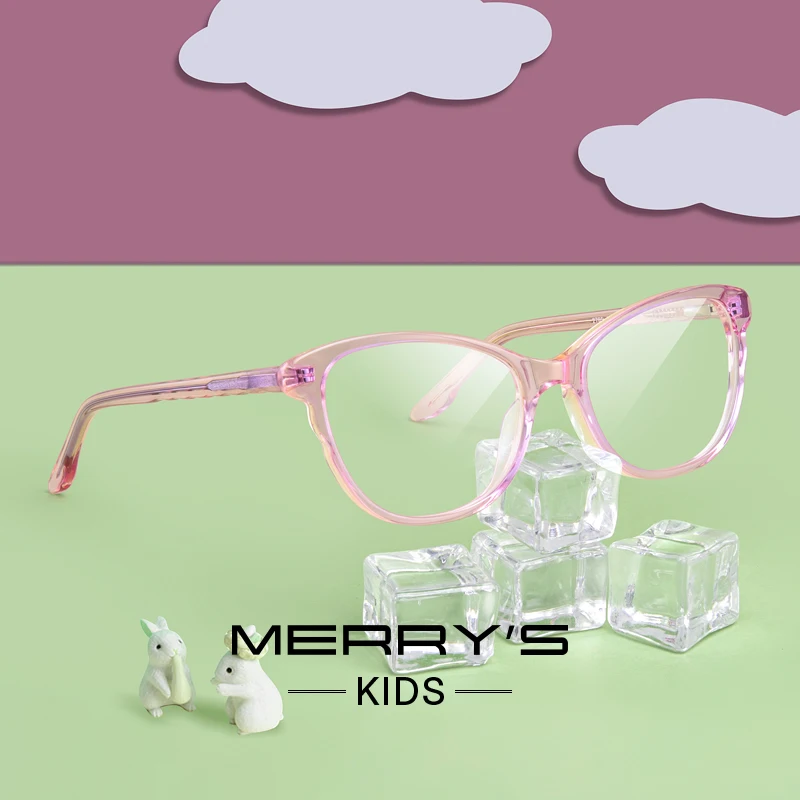 MERRYS DESIGN Kids Anti Blue Ray Light Blocking Glasses Cat Eye Girls Eyewear Frame Acetate Glasses Frames S7785FLG