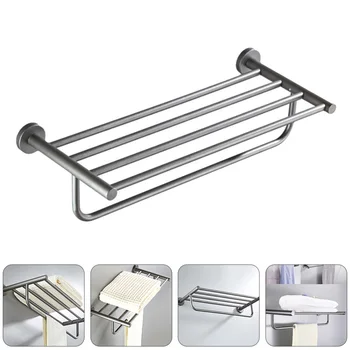 

1 Set Wall-mounted Towel Storage Holder Household Towel Organizer (Dark Grey)