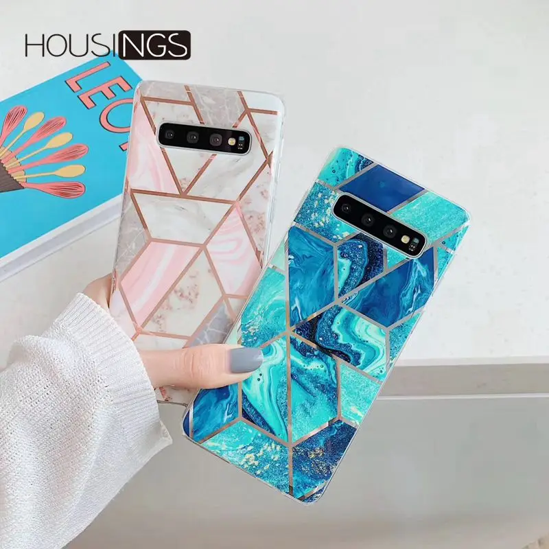 Мраморный чехол для телефона samsung S8 S9 S10 Plus с геометрическим покрытием палец