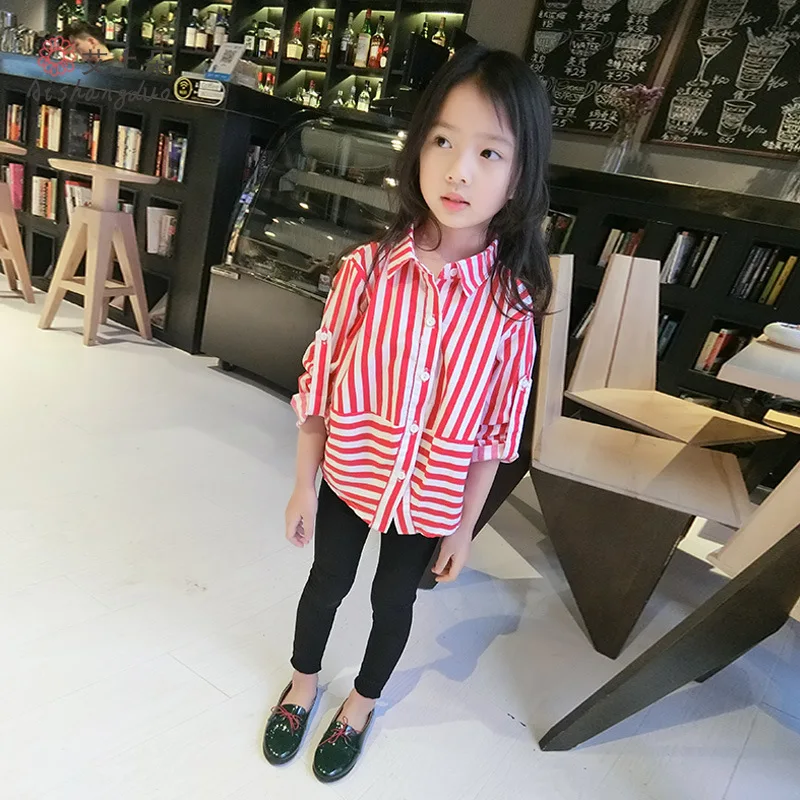 

Korean-style Spring New Style Girls Cotton Striped Shirt Childrenswear