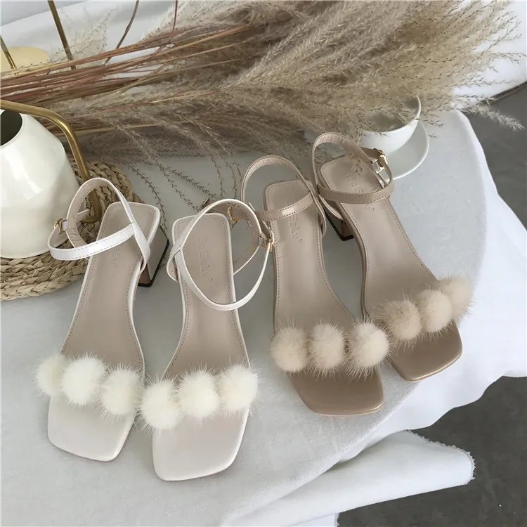 

Chunky-Heel Cool Shoes Women's Fairy-Style 2019 New Style Summer Mink Ball Every Evening Shoes A- line with Versatile Online Cel