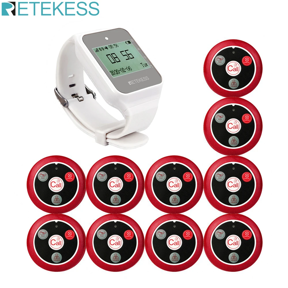 Ресивер для часов Retekess система вызова ресторана TD108 + 10 T117 кнопка беспроводной