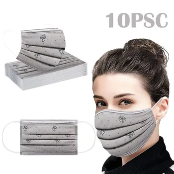 

10PC Bow Print Outdoor Breathable Face Mask 3Ply Ear Loop Cloth Face Shield Reusable Mouth Cover Washable Mouth Mask
