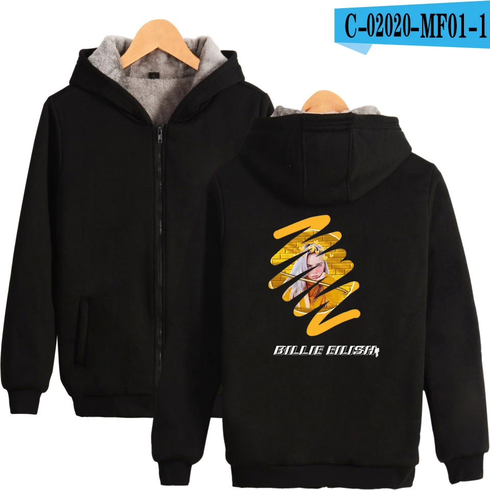 Singer Billie eilish New 2D Printing Hoodie Zipper Fashion Hoodie Sweatshirt Casual Thicken Hoodie Zipper Sweatshirt - Цвет: Black