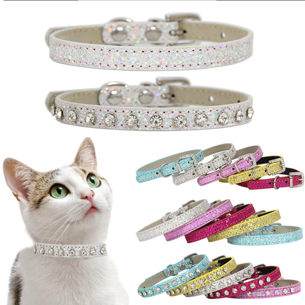 , White Love Dream Rhinestones Dog Collar Adjustable Sparkly Crystal Pet Collar with Heart Pendant for Small Pets Cats Kitten Puppy 7.8-9.8 S