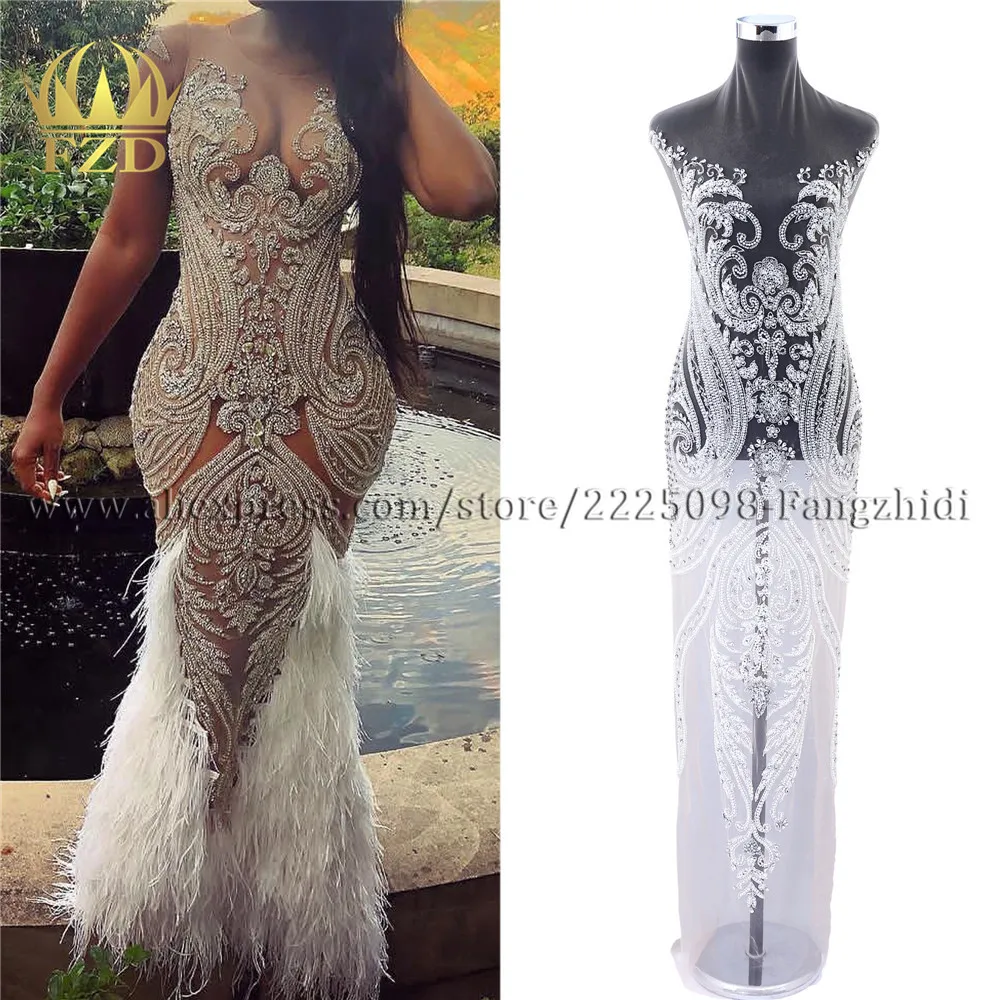 FZD 1 комплект ручная работа шитье все стразы серебряные Длинные патчи с