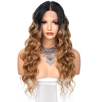 

AISI QUEENS Lace Front Synthetic Wigs Blonde Ombre Long Wavy Mid Point Synthetic Wigs for Women Natural Hairline Full Wigs