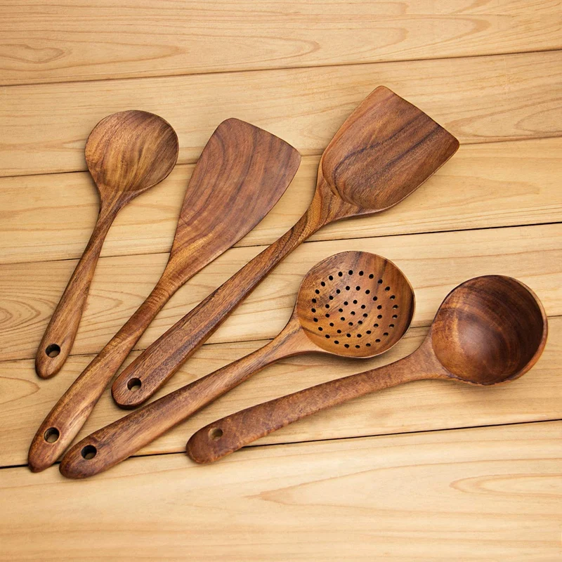 LUDA Wooden Spoons, Wooden Spoons for Cooking, 5-Piece Reusable Wood
Kitchen Utensils Set Tools for Cooking Nonstick Cookware