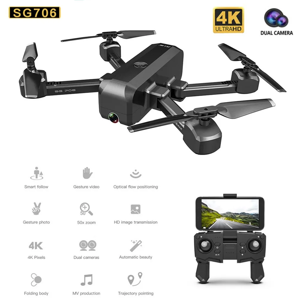 Складной Радиоуправляемый Дрон Квадрокоптер SG706 4K 1080P двойная камера WiFi FPV оптический поток Профессиональный радиоуправляемый Дрон игрушки для детей подарок