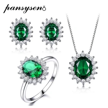 

PANSYSEN 925 Sterling Silver Emerald Sapphire Ruby Gemstone Necklace/Earrings/Ring Wholesale Cocktail Party Fine Jewelry Sets