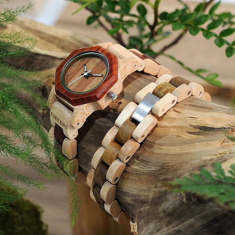 Бренд BOBO BIRD женские часы Восьмиугольные деревянные часы женские наручные часы с браслетом relogio feminino B-M26