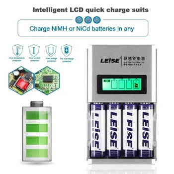 

LEISE 4 Slots LCD Display Smart Intelligent Fast Quick Battery Charger Kit Rechargable Battery Charger+4 Batteries