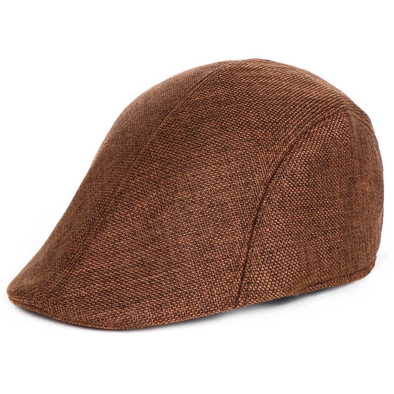 

Berets Men's Linen Solid Color Comfortable Breathable Adjustable Mesh Caps British Style Painter Street Charm Hat Four Seasons