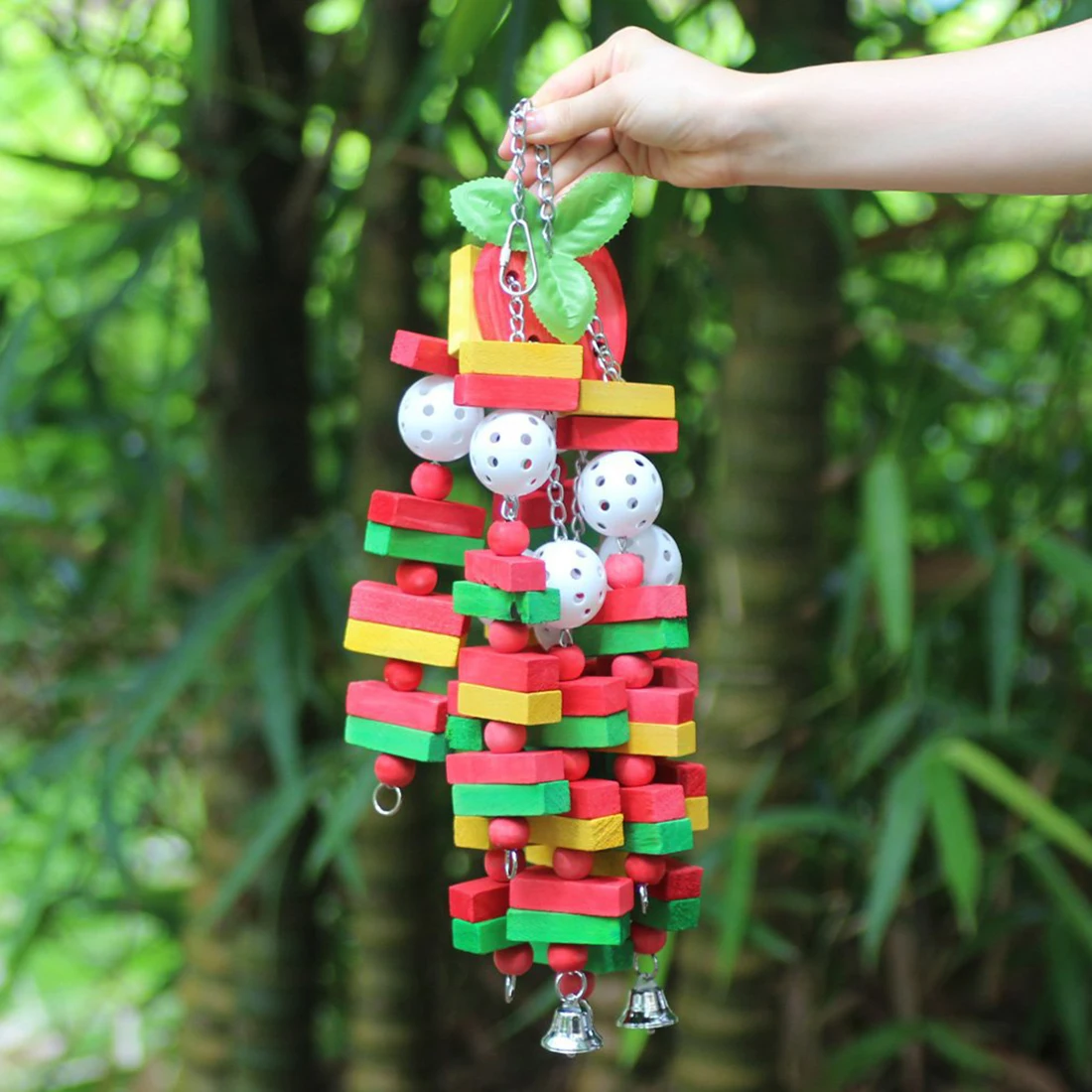 Parrot Toys Bird Swing Toys with Colorful Wood Beads, bananas and apples bunches for Budgie Lovebirds Conures birds toys