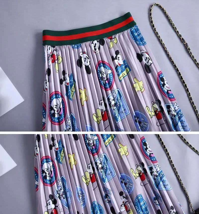 Disney women Mickey Mouse cartoon print pleated A-line skirt Japanese style high waist tight skirt summer fashion casual bottom slazenger skort