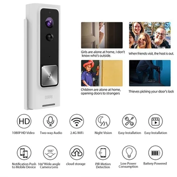 

WiFi Video Wireless Doorbell Smart Doorbell 1080P HD Cloud Storage Security Camera with Motion Detection Night Vision