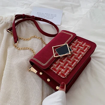 

Scrub Leather Weave Crossbody Bags For Women 2020 Fashion Chain Shoulder Messenger Bags Small Square Bag Ladies Pu Flap New Bag