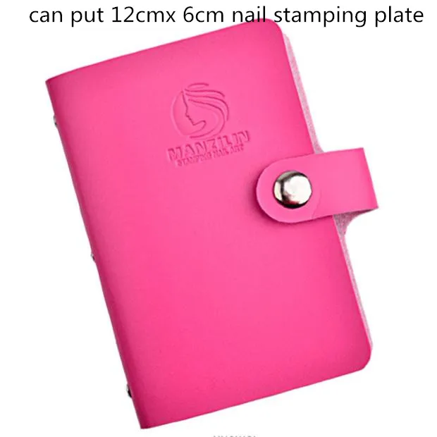 rose 1pc Nail Stamping Plate Holder Case Round Square Rectangular 20 Slots Professional Manicure Nail Art Plate Organizer Bag - Color: rose