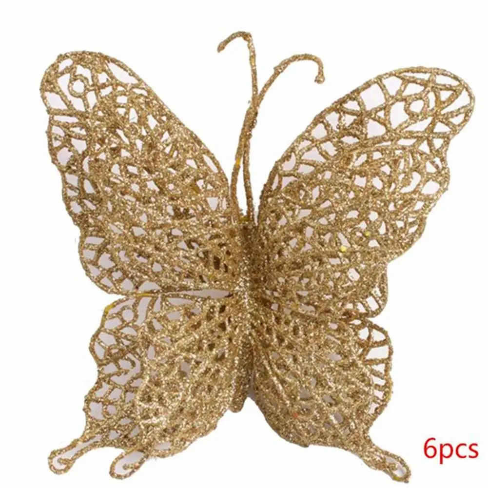 Glitter Butterfly Christmas Tree Ornaments Hollow-Out Butterfly Christmas Decoration With Clips Artificial Craft Chr