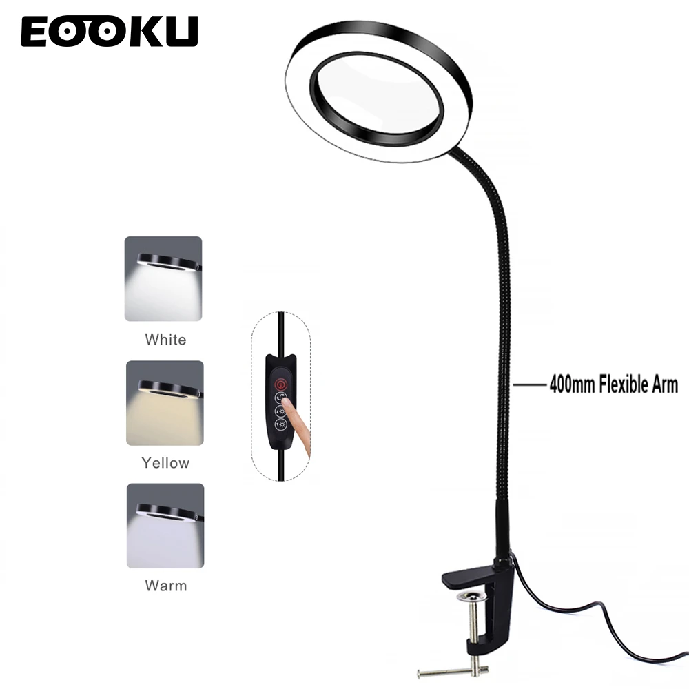EOOKU Bench Vise USB Table Lamp 5X Magnifying Glass Flexible Desk Light