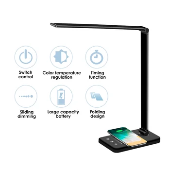 

LED Table Desk Lamp Dimmable Touch Timer QI Wireless Charging Pad Eye Protection Multi-Function Reading Light For Phone Charge