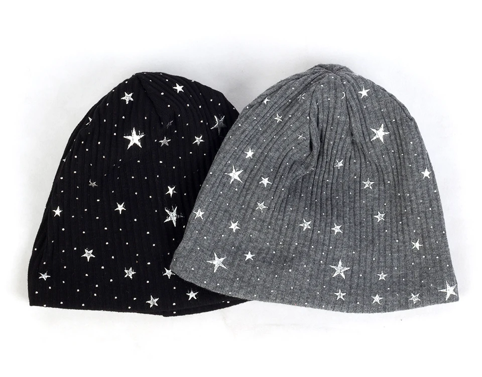 Geebro Baby Girls Boys Ribbed Splatter Paint Star Print Beanies Infant Newborn Winter Warm Cotton Hats Baggy Caps Unisex DQ943