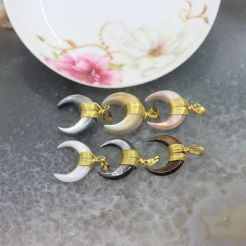 

6 Color Choice 5pcs/lot, OX Horn Shell Pendant,Plated Gold Copper Wire Wrapped Crescent Moon shape pendant Jewelry 7-9x20mm