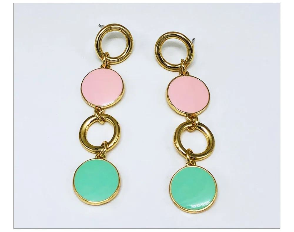 Viennois Tassel Enamel Long Drop Dangle Earrings Circel Round Enamel Geometric Earring for Women