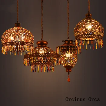 

Mediterranean colored glass chandelier Restaurant Bar corridor Southeast Asia exotic style led creative Crystal Chandelier