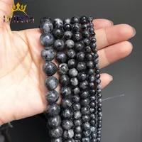 Perles en pierre de Larvikite Labradorite naturelle, rondes noires, amples, pour la fabrication de bijoux, accessoires de Bracelet, 15 pouces, 4/6/8/10/12mm 2