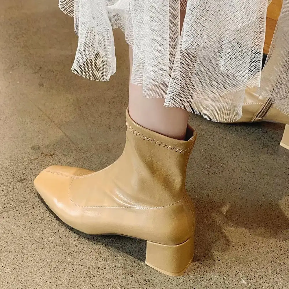 1322khaki leather Красивые и удобные женские студенческие белые ботинки на высоком каблуке, Qiu Dong плотные ботинки в английском стиле, сохраняющие тепло, 39 - Цвет: 1322khaki leather