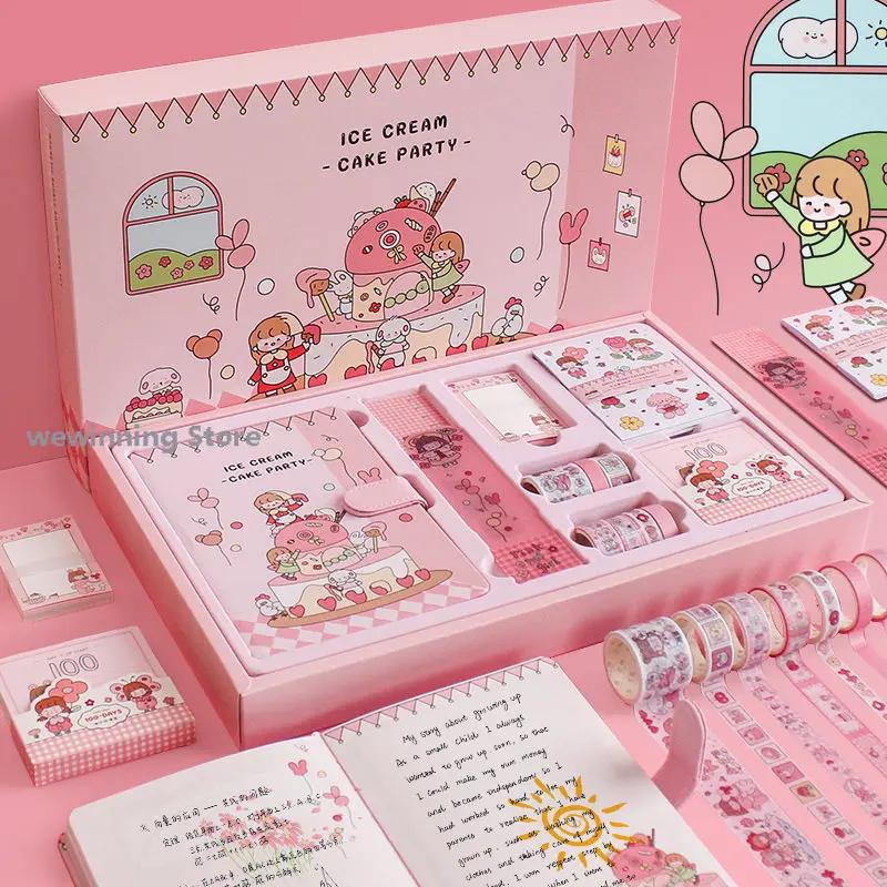 Kawaii Notebook Box Set Notepads Stationery Cute Purple Pink Diary Budget Book Journal and Washi Tape Gift School Supplies