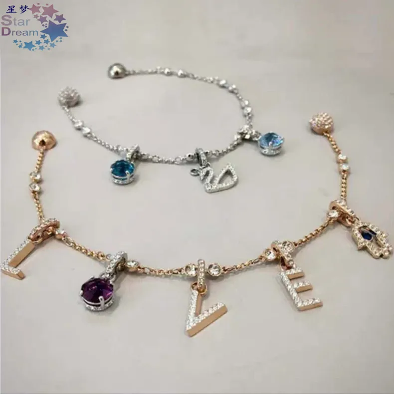 Swarovski элемент цвет хрусталь камень кулон 26 надписи Гибкие DIY аксессуары жемчужные браслеты женские