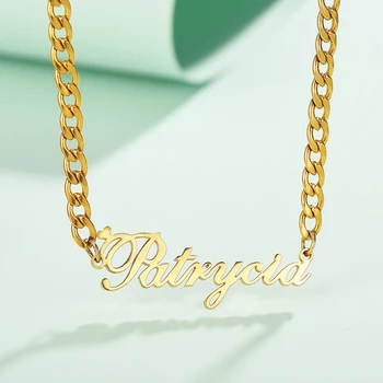 

NAME NECKLACE CURB LINK STAINLESS STEEK CHAIN LETTERS PENDANT PERSONALIZED WOMEN PUNK JEWELRY