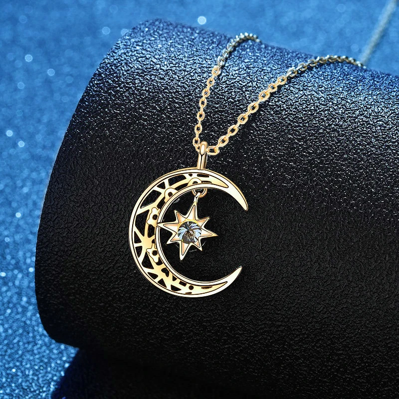 Liven - Star and Moon Necklace With Pave-Set White Diamonds – The Clay Pot