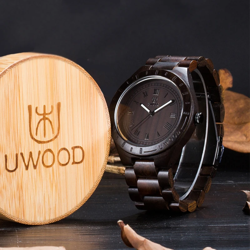UWOOD 2019 мужские часы деревянные Роскошные хронограф Модные Наручные Кварцевые