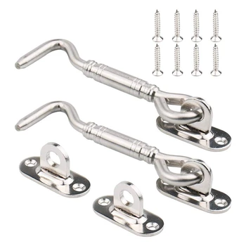 

Stainless Steel Cabin Hook, Heavy Duty Eye Latch Lock, Swivel Gate Door Shed Latch Window Brace Silent Holder with Mounting Scre