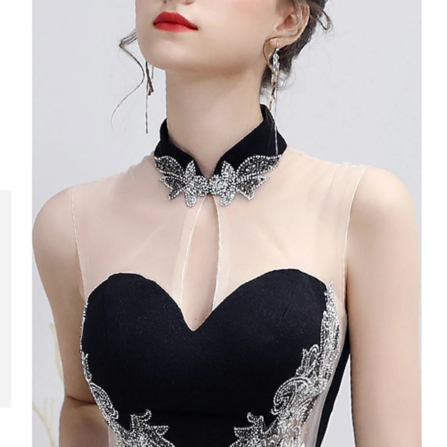 Skyyue, официальное платье, длина до пола, Русалка, Robe De Soiree, высокий воротник, полые, официальные платья, HH080, Сплит, элегантные вечерние платья