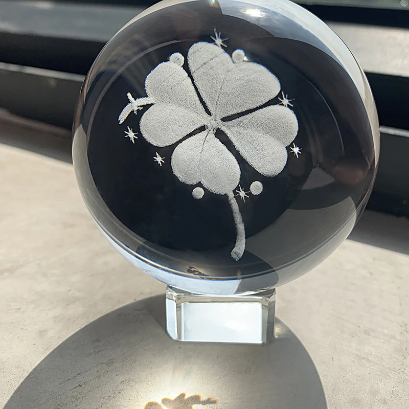 H& D 60 мм 3D лазерная гравировка четырехлистный клевер хрустальный шар с бесплатной стеклянной подставкой стеклянная сфера домашний декор счастливый шар орнамент подарок